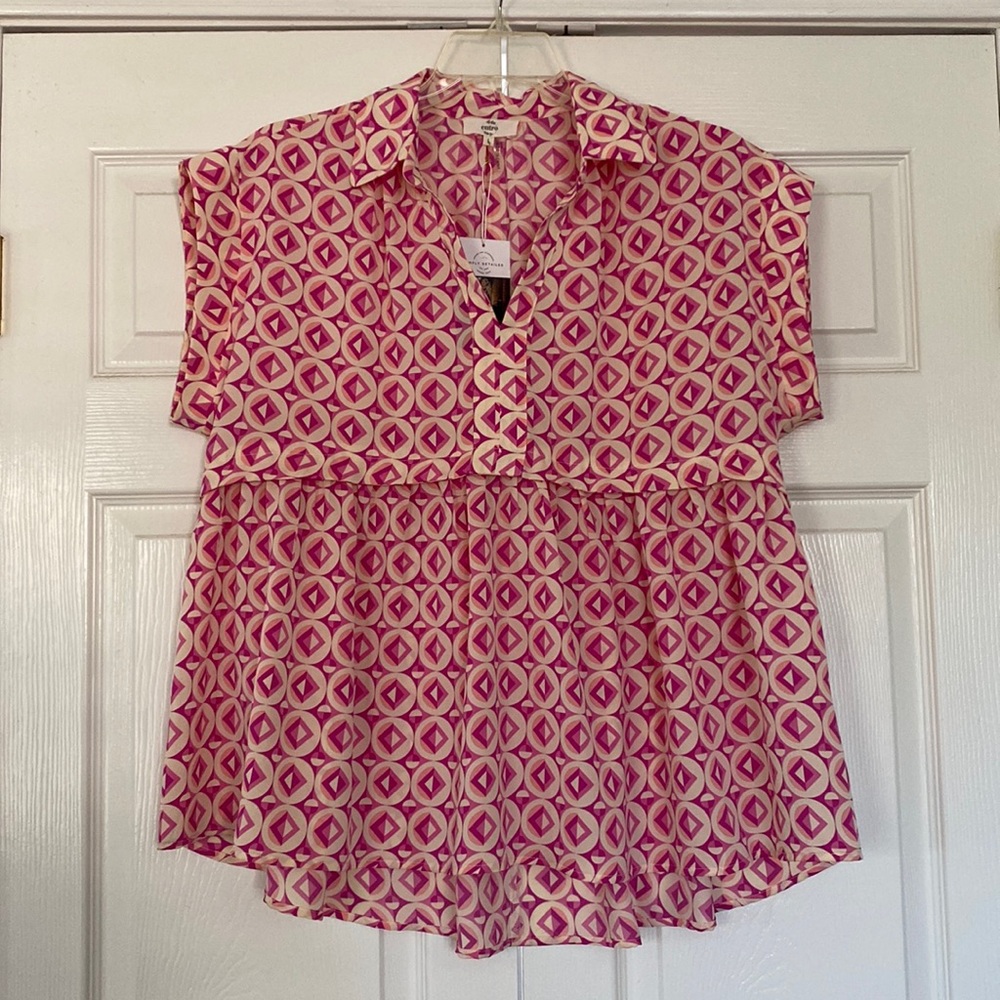 NWT Boutique Pink Geometric Design Top